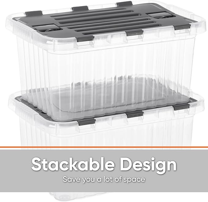 Superio Clear Storage Bin with attached Lid, 27.5 Quart Storage Box with Hinged lid
