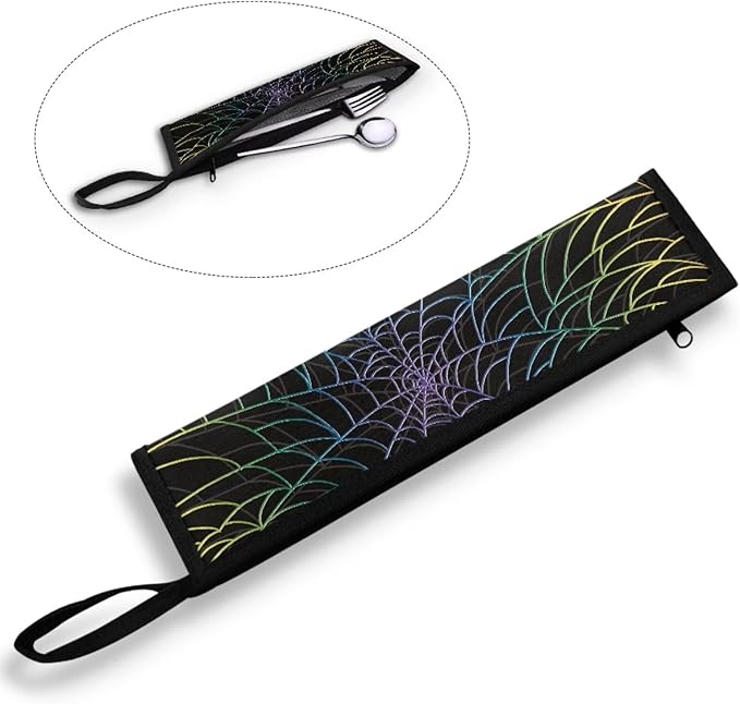 Portable Travel Tableware Box Spider Web Flatware Storage Box Case Travel Utensils Cutlery Case with Bag for Fork Spoon Chopsticks