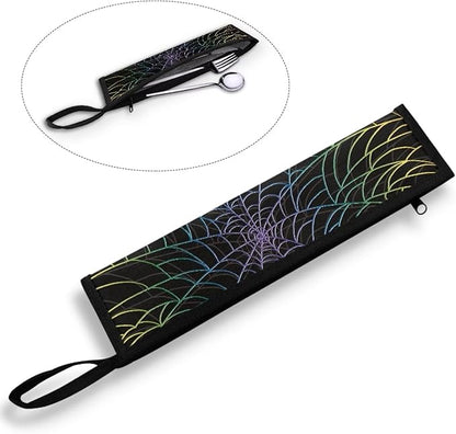 Portable Travel Tableware Box Spider Web Flatware Storage Box Case Travel Utensils Cutlery Case with Bag for Fork Spoon Chopsticks