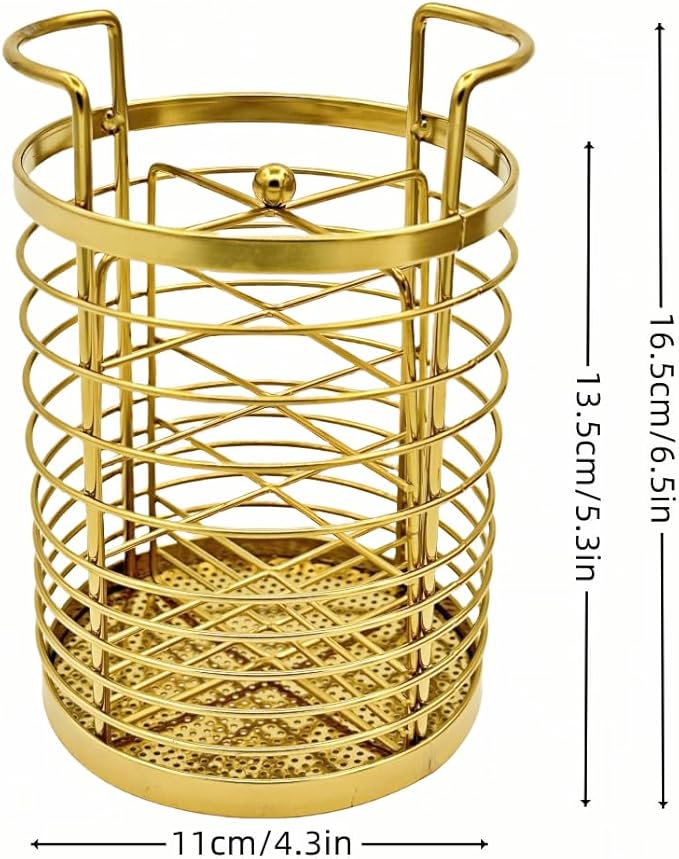 ZECNG Gold Kitchen Divided Organizer, Kitchen Countertop Holder for Serving Utensils, Stainless Steel Mesh Storage Baskets for Holding Knife Fork Spoon
