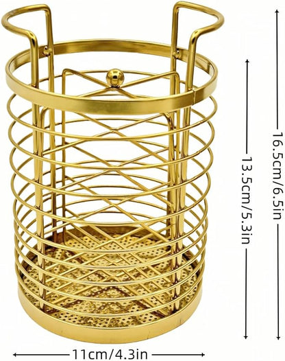 ZECNG Gold Kitchen Divided Organizer, Kitchen Countertop Holder for Serving Utensils, Stainless Steel Mesh Storage Baskets for Holding Knife Fork Spoon