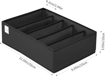 4 Packs T-shirt Drawer Organizers for Clothing,5 Grids Compartment Wardrobe Storage Box, Washable Clothes Organizer for Folded Clothes, T-shirt, Legging, Silk Scarve-Black