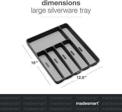 madesmart Classic Large Silverware Tray - Granite |CLASSIC COLLECTION | 6-Compartments| Kitchen Drawer Organizer | Soft-Grip Lining and Non-Slip Rubber Feet | BPA-Free
