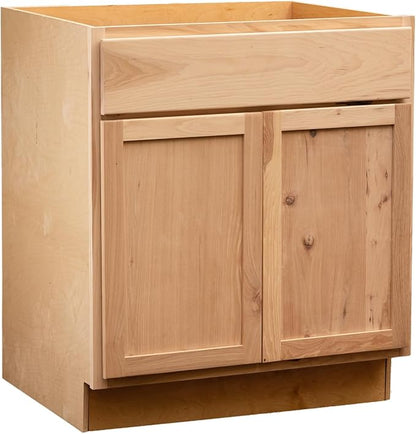 Quicklock RTA (Ready-to-Assemble) | Base Kitchen Cabinets - Shaker Style | Made in America (Raw Hickory, 36" Wx34.5 Hx24 D Sink Base)