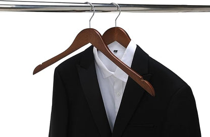 Quality Semi Curved Wooden Suit Hangers, 80-Pack Smooth Finish Solid Wood Coat Hanger with Swivel Hook, Jacket, Pant, Dress Clothes Hangers (Walnut - Chrome Hook, 80)
