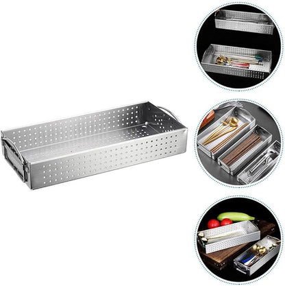 Hemoton Stainless Steel Chopsticks Holder Utensil Organizer Case with Drainage Large Capacity Rectangular Kitchen Storage Box for Cutlery and Cooking Tools
