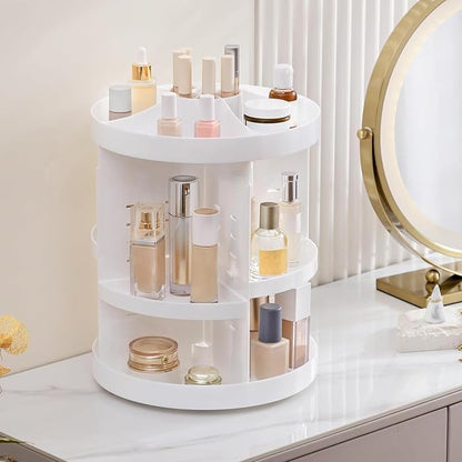 HBlife Extra Large 360 Rotating Makeup Organizer Adjustable Carousel Large Capacity Revolving Perfume Organizer Skincare Organizers Cosmetic Storage Spinning Holder for Vanity, White