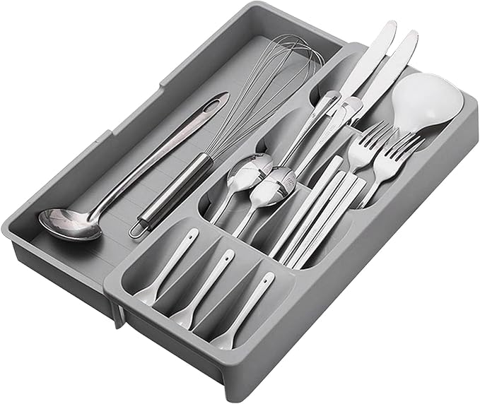 RPJFCPCS Kitchen Drawer Organizer Tray,Drawer Organiser,Cutlery Tray,Expandable Utensil Tray for Kitchen,Compact Plastic Storage Organisation for Spoons
