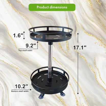 Lazy Susan Organizer 2 Tier 9"x 10" heigh 16" Metal Rotating Spice Rack Two Tier Turntable Organizer for Kitchen Pantry Cabinet Countertop, Tabletop, Bathroom Storage Black