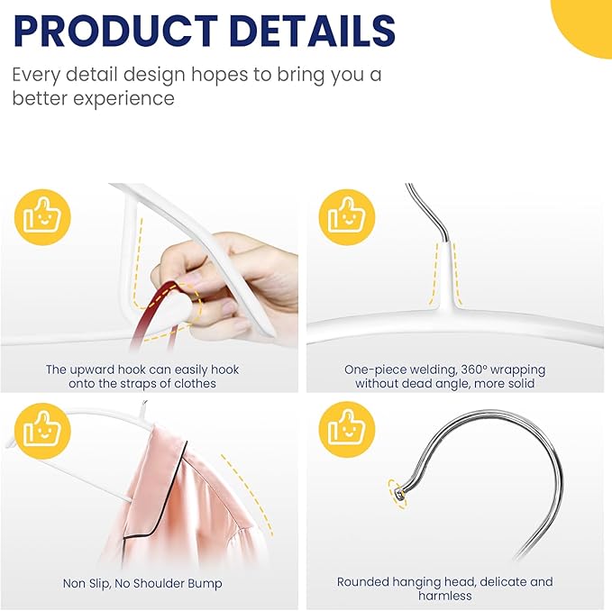Jiang&Rong 30 Pack 16 Inch Rubber-Coated Non-Slip Metal Hangers - Heavy Duty No Bump Closet Hangers for Coats, Shirts, Suits, Sweaters (30-Pack, White)