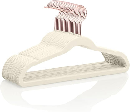 MIZGI Kids Velvet Hangers,Non-Slip Big Kids Hangers,14 Inch Hangers for Youth,Teen Clothes,Pack of 50（Ivory/Rosegold）