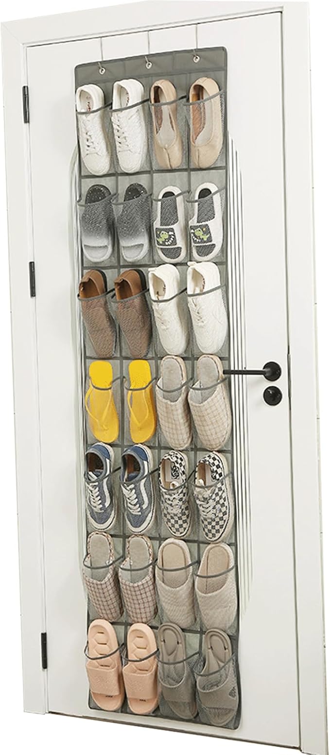 Shoe Organizer for Closet 28 Sections Hanging Shoe Rack for Door Over The Door Shoe Organizer (White)