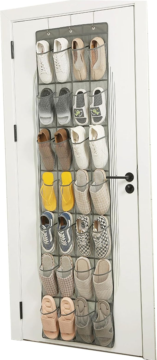 Shoe Organizer for Closet 28 Sections Hanging Shoe Rack for Door Over The Door Shoe Organizer (White)