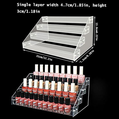 Nail Polish Organizer Display Rack 4 Layers Clear Acrylic Nail Polish Set Holder Tray for Nail Gel Polish Kit Fingernail Quick Dry Nail Lacquer Essential Oils Set Bathroom Counter Organizer