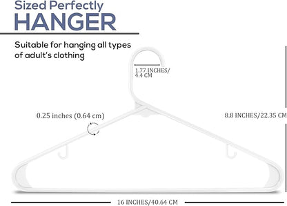 Utopia Home Plastic Hangers 200 Pack - Space Saving Clothes Hanger - Durable & Strong Closet Organizers and Storage with Built-in Strap Hooks - Essential for Shirts, Pants, Skirts & Coats (White)