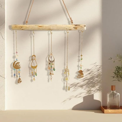 15 Inch 5 Hook Driftwood Wall Hanging Wall Mounted Jewelry Holder Decor Natural Wood Farmhouse Vintage Wooden Necklace Holder Branch Hooks with Jute Rope for Dried Flowers Keys Crafts Home