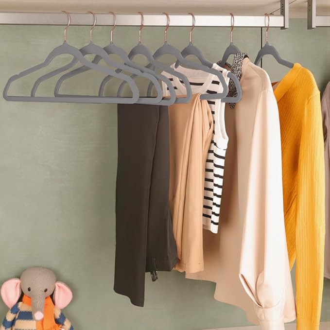 Stormix 36 Pack Velvet Hangers, 17.3 x 8.9 Inches Clothes Hangers, Non Slip Dresses Hangers with Shoulder Notches for Adult Gray - Rose Gold Hook