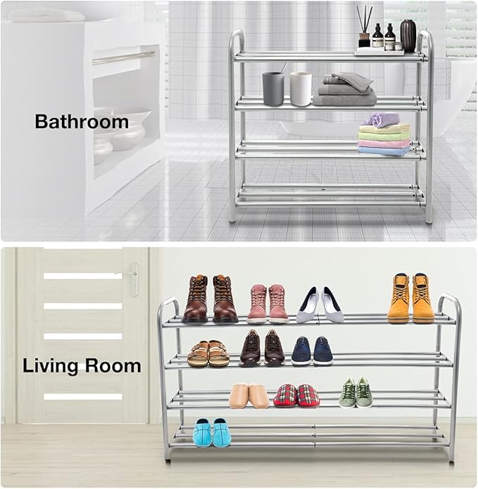4 Tier Extendable Long Shoe Rack for Closet Shoe Organiser Strong and Sturdy Heavy Duty Metal Shoe Shelf Holds 20+ Pairs (60-100) x 22,5 x 61,5 cm