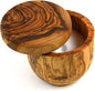 Tramanto Olive Wood Salt Pot - Rustic Wooden Cellar and Pinch for Salts with Lid - 3.5 Inch Wide