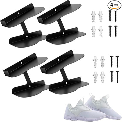 4 Sets Floating Shoe Display Shelves H-Type Wall Mounted Shoe Racks Large Metal Hanging Shoe Organizers Sneaker Holders for Shoe Collectors & Advertising Exhibition