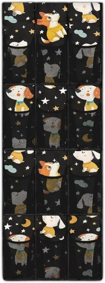 12 Large Mesh Pockets Over the Door Shoe Organizer Cartoon Dog Hanging Shoe Rack for Closet Shoe Organizer Door Hanger for Bedroom Bathroom