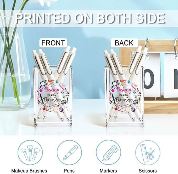 Beauty is My Business Acrylic Cosmetic Holder, Funny Makeup Brush Holder Gifts for Cosmetologist Makeup Lover Women Girls, Christmas Birthday Gifts for Daughter Niece Sister BFF