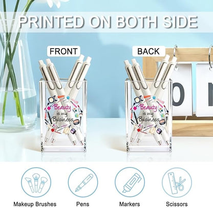 Beauty is My Business Acrylic Cosmetic Holder, Funny Makeup Brush Holder Gifts for Cosmetologist Makeup Lover Women Girls, Christmas Birthday Gifts for Daughter Niece Sister BFF