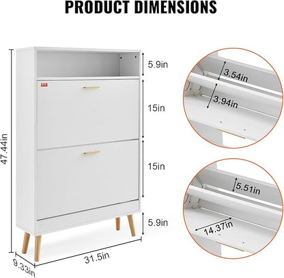 VEVOR Shoe Storage Cabinet for Entryway, 31.5" D x 9.4" W x 47.3" H, White