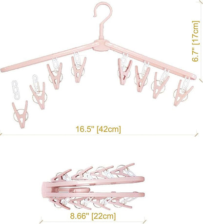 Foldable Clothes Travel Hangers with Clips Clothes Drying Racks Socks Lingerie Plastic Non Slip Skirt Hangers Closet Laundry Organization Hangers Pnk