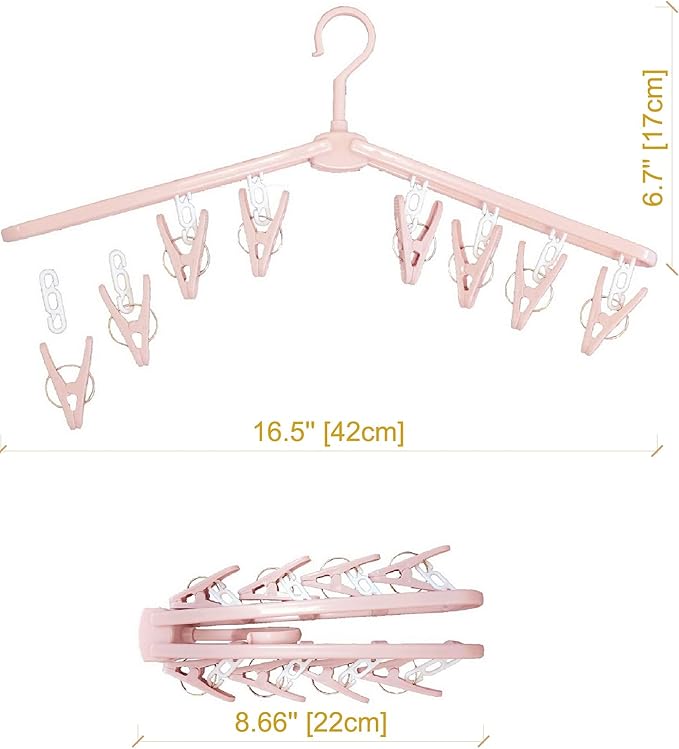 Folding Travel Shirt Socks Clothes Hangers with Clips Foldable Plastic Shorts Skirt Pants Suit Hangers Non Slip Closet Blue Drying Rack Displays (2 Pack Pink)