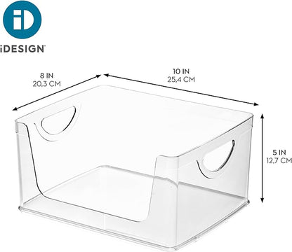 iDesign Stackable Open-Front Storage Bin with Handles for Kitchen, Set of 2, Clear, Made in USA