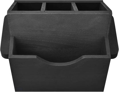 Ikee Design Wooden Utensil Caddy with Handles, Silverware Caddy, Silverware Holder for Countertop,Party,Camping and Kitchen, Organizer, Picnic Cutlery Holders, Black Color