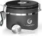 Coffee Gator Coffee Canister, 11oz Airtight Stainless Steel Kitchen Food Storage Container with Date-Tracker, CO2-Release Valve and Scoop for Beans, Grounds, Sugar, Cookies Jars, Tea, Cereal - Gray