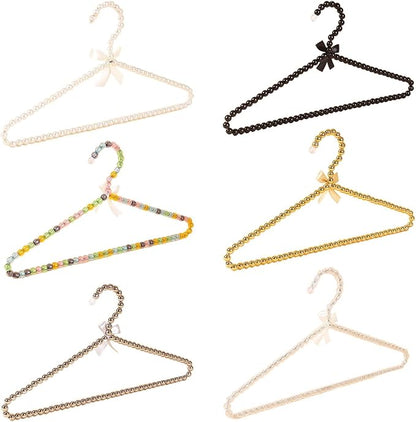 6-Piece Pearl Clothes Hanger Set Wedding Hanger Bridal Bridesmaid Hangers for Wedding Dress Standard Pearl Hangers (Combination Set, 6)