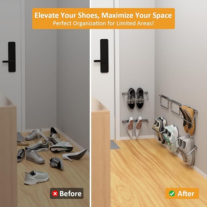 i frmmy Foldable Wall-Mounted Shoe Rack- Aluminum Hanging Shoe Organizer, Efficient Holder and Storage Rack for Various Shoes, Door Shoe Hangers- 2 Packs