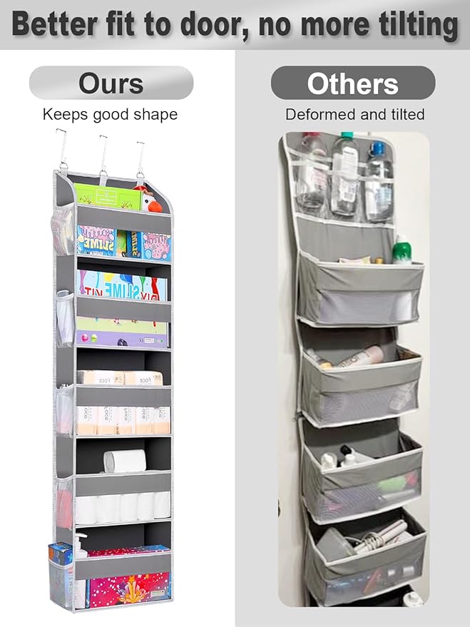 TAHAVICE 2 Pack Over The Door Storage Organizer with 5 Pockets 10 Mesh Side Pockets, 44 lbs Weight Capacity Door Hanging Organizers and Storage for Bedroom,Bathroom,Nursery,Pantry,Dorm(Light Gray)
