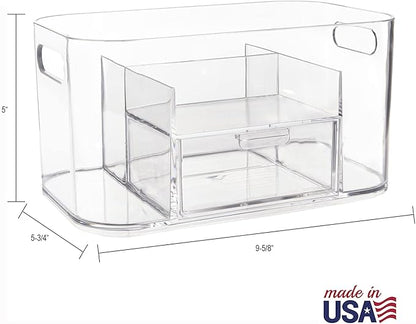 STORi Bliss Clear Makeup Organizer for Countertop, Divided Bathroom Organizer & Storage Drawer, Makeup Brush Holder, Cosmetic & Nail Polish Organizer, Made in USA
