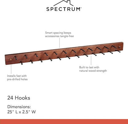 Spectrum Diversified Wooden Closet Wall Mount Storage Rack, 24 Peg Tie, Belt, Scarf and Jewelry Organizer One Coffee