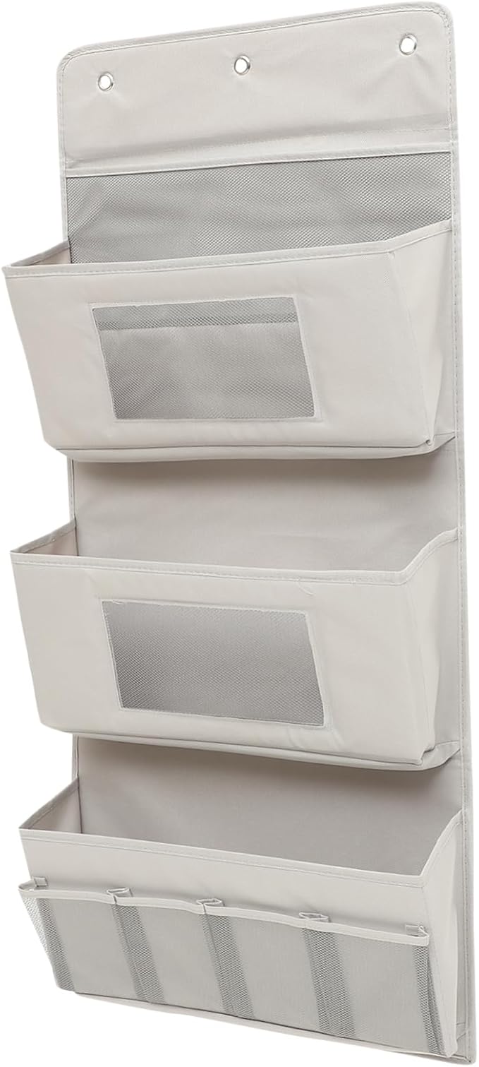 CHILDWEET Door Storage Organizer 3-Tier Hanging Storage Pouch 40x90cm Grey Fabric No Drill Foldable for Boys and Girls Room Dormitory or Home Use
