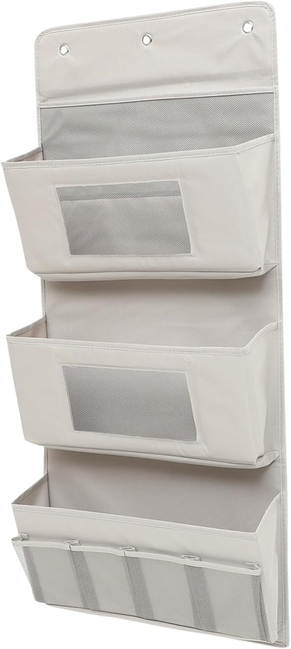 CHILDWEET Door Storage Organizer 3-Tier Hanging Storage Pouch 40x90cm Grey Fabric No Drill Foldable for Boys and Girls Room Dormitory or Home Use