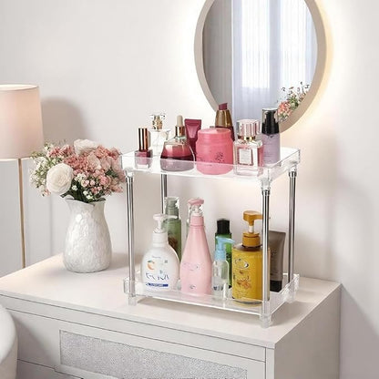 Body Spray Organizer, 2 Tier Bathroom Counter Organizer Acrylic Clear Corner Makeup Organizers Bathroom Organizers Countertop Counter Vanity Tray Corner Shelf Lotion Organizers For Skincare Comestics