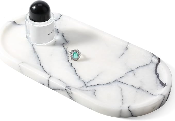 Koville Natural Marble Tray, 12"x6" Decorative Tray for Countertop, Catchall for Perfume, Candles, Jewelry Dish Milas Lilac