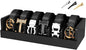 Bamboo Belt Storage Organizer Box - Belt Organizer for Closet | Wooden Belt Tie Hanger Racks for Men Women Drawer | Belt Display Holder Wall Mount with 2 Pcs Tie Clip (Black, 2 7GRIDS)
