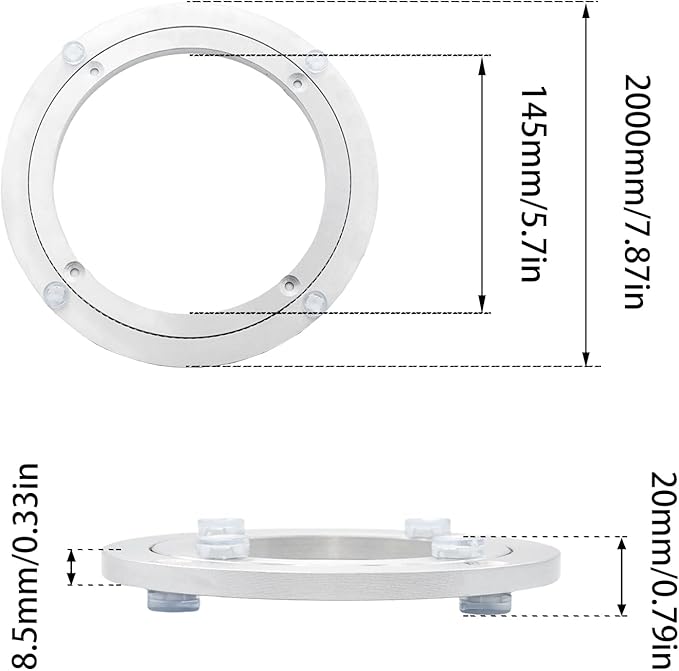 1Pcs 200mm / 7.87" Aluminum Alloy Lazy Susan Turntable Bearings, 8" Round Rotating Bearing Turntable Base(Base Only), for Kitchen Storage, Corner Shelves, Book Rack