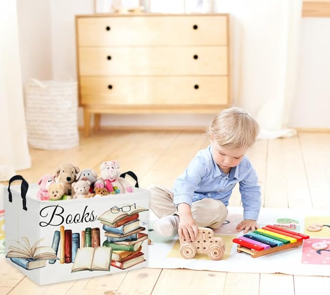 Sanjiaofeng Rectangular Kids Basket Book Storage Bins,Boys and Girls Storage Basket with Handles.Clothers,Toys,Books,Kid's Gifts Bins. (Book)