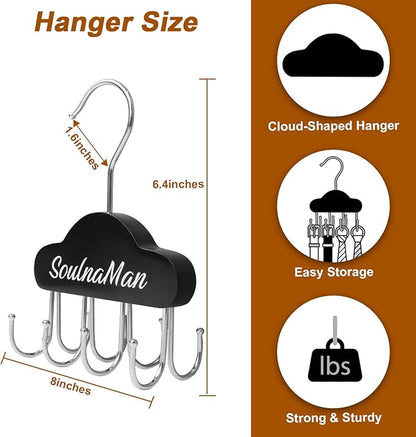Belt Organizer, 2 PCS Belt Hanger for Closet, Tie Organizer for Men, Rotatable Sturdy Shirt Hangers with 8 Hooks, Tie Rack for Belt, Bra, Tank Top, Hat, Purse, Black