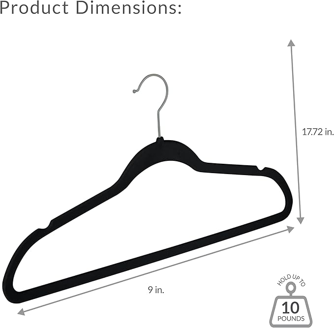 Simplify Slim Velvet Clothes Hangers | 100 Pack | Non-Slip | Shirts | Suit | Pants | Dresses | Garments | Closet Storage & Organization | Durable | Black