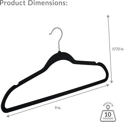Simplify Slim Velvet Clothes Hangers | 50 Pack | Non-Slip | Shirts | Suit | Pants | Dresses | Garments | Closet Storage & Organization | Durable | Black