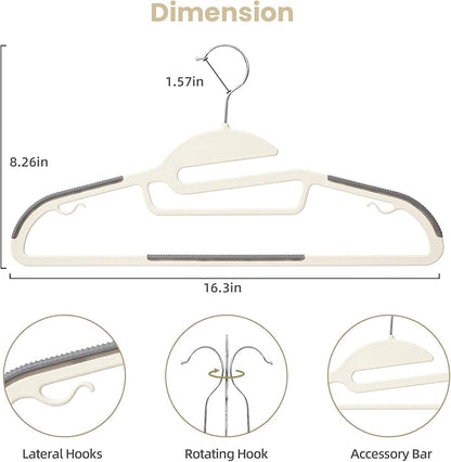 BAGAIL Plastic Hangers 50 Pack with Non-Slip Design,0.2 Inches Thick, 360°Swivel Hook Space Saving Organizer for Bedroom Closet,Shirts,Pants(Beige- S Shaped)