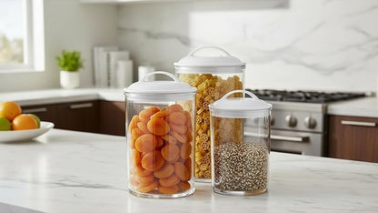 Reston Lloyd Food Storage Containers, BPA Free Airtight Canisters for Cereal, Pasta, Sugar, Coffee, Flour, Cookies, Loose Tea, for Kitchen Organization, Set of 3, White